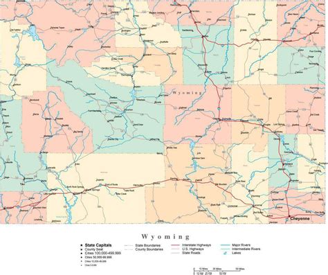 Wyoming Digital Vector Map With Counties Major Cities