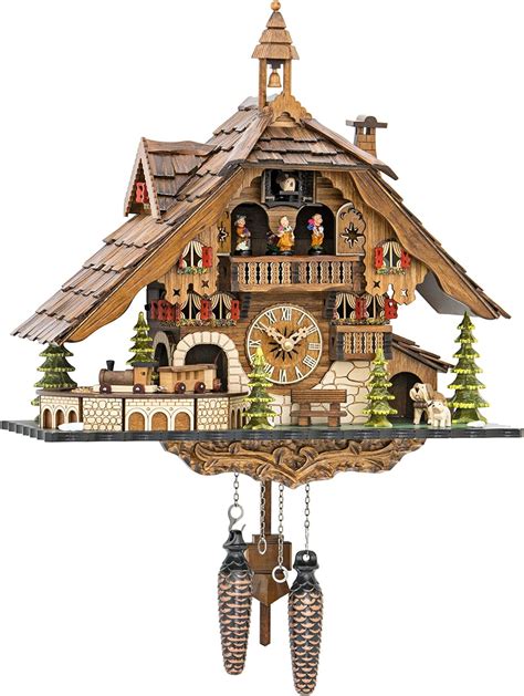 Home Quartz Cuckoo Clock Black Forest House With Moving Train With