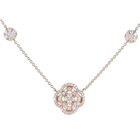 Diamond Cluster Rose Gold Pendant Necklace For Sale At 1stdibs