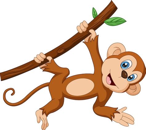 Premium Vector Cute Little Monkey Hanging On The Liana Cartoon