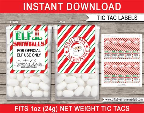 Elf Snowball Fight Template Tic Tac Labels Printable Elf Props For