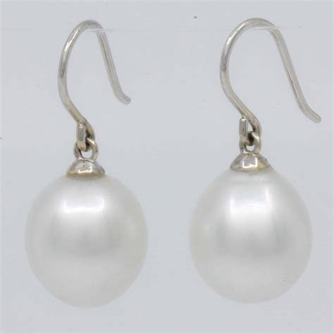 18ct White Gold White South Sea Pearl Drop Earrings Allgem Jewellers