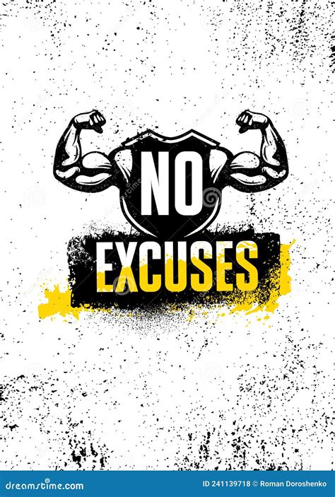 no excuses gym typography inspiring workout motivation quote banner grunge illustration on