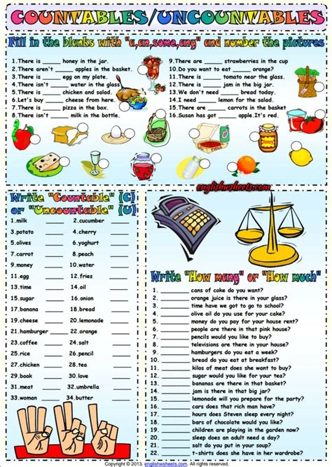 Countables And Uncountables Esl Exercises Worksheet English Teaching Materials Learn English