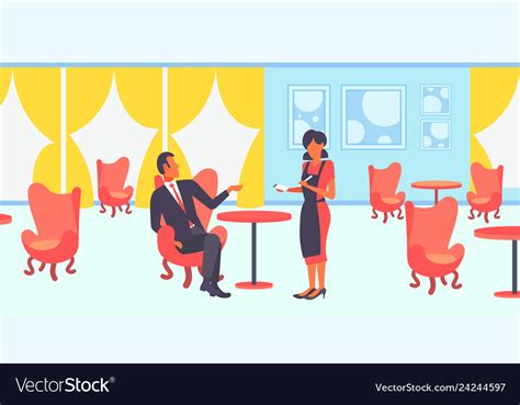 Young Waitress Taking Order From Businessman Vector Image