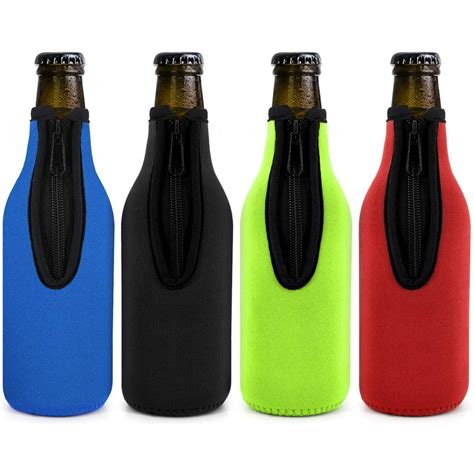 Beer Bottle Insulator Sleeve Pack Of 4 Different Color Zip Up Bottle
