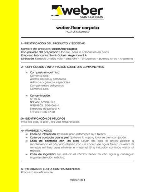 Ficha De Seguridad Weberfloor Carpeta