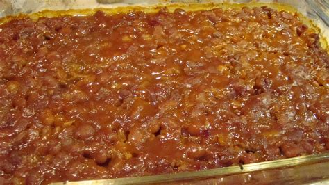 1cup brown sugar and double the rest. bush's baked beans with ground beef