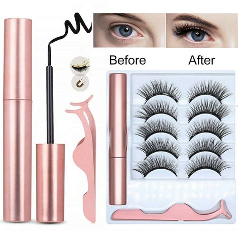 10 Pcs Magnetic False Eyelashes Lashes With Magnetic Lliquid Eyeliner Kit 5 Pair