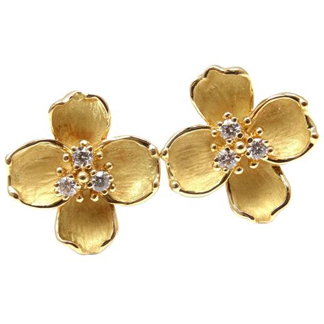 Tiffany And Co Diamond Gold Dogwood Flower Drop Earrings At 1stdibs