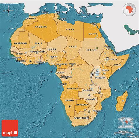 Political Shades 3d Map Of Africa Single Color Outside Satellite Sea