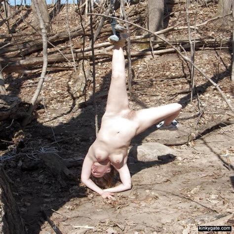 Slut Gina Hanging Upside Down In Nature Kinkypeggy