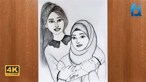 Sisters Sketch Drawing 4k Sisters Love Pencil Sketch Of Two