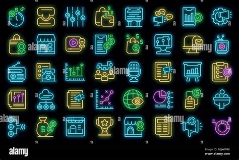 Marketing Mix Icons Set Outline Set Of Marketing Mix Vector Icons Neon