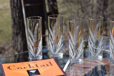 vintage gold and white collins glasses set of 6 vintage libbey collins glasses vintage cocktail