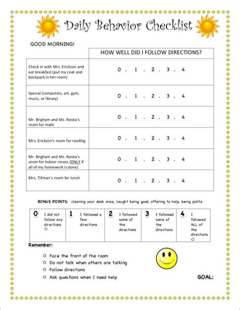 Free 17 Behavior Checklist Samples And Templates In Pdf Ms Word