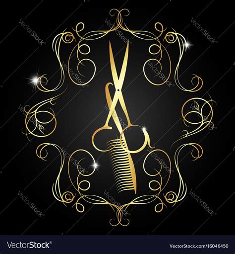 Hairdressing Scissors And A Comb Gold Color Vector Image