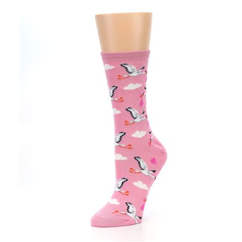 Pink White Stork Delivery Socks Women S Novelty Socks Boldsocks