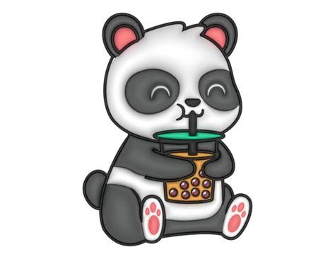 Premium Vector 3d Cute Panda Sipping Boba Milk Tea Cartoon Illustration
