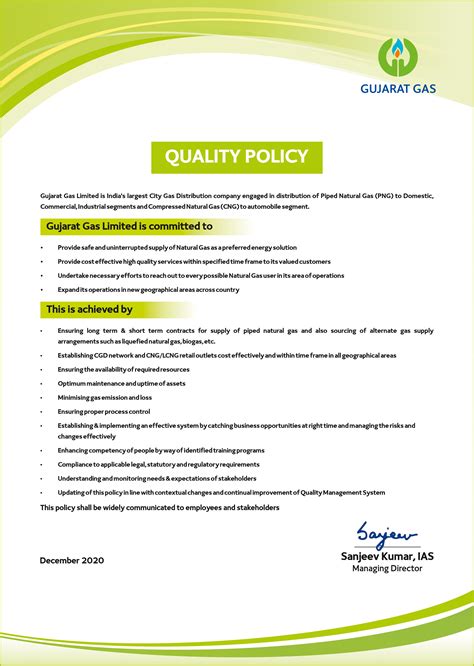 Gujarat Gas Quality Policy