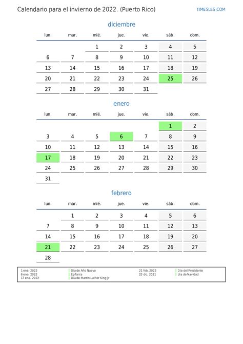 Calendario 2022 Con Días Festivos En Puerto Rico Imprimir Y Descargar