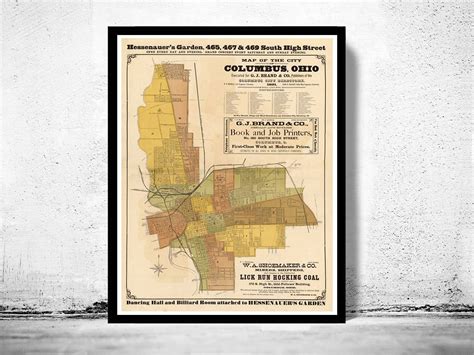 Old Map Of Columbus Ohio 1881 Vintage Map Vintage Poster Etsy Old