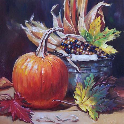 Donna Munsch Fine Art Original Oil Painting Autumn Pumpkin