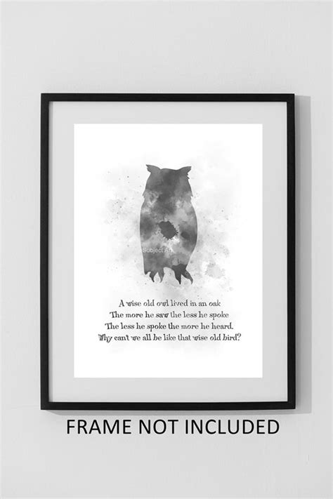A Wise Old Owl Art Print Inspirational Quote Nursery Poem Etsy