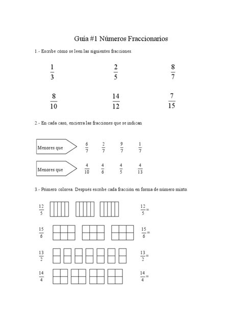 Guía 1 N Fraccionarios Orden Pdf Fracción Matemáticas