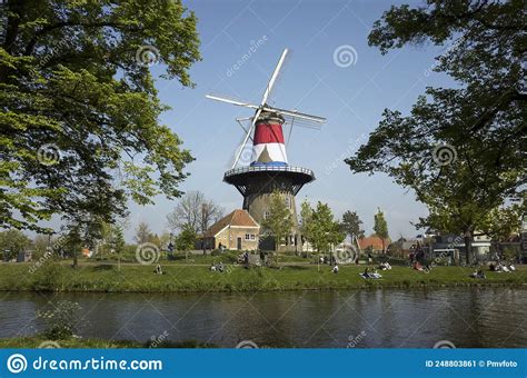 Leidenwindmill Museum Molen De Valk Wrapped In Dutch National Flag Editorial Photo Image Of