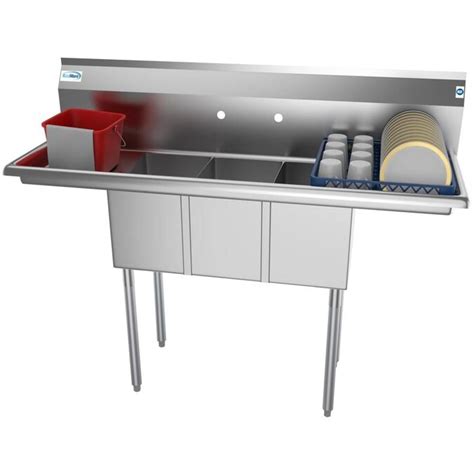 Koolmore 54 In 3 Compartment Stainless Steel Commercial Kitchen Prep