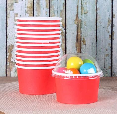 Small Red Ice Cream Cups With Lids Christmas Candy Cups With Etsy
