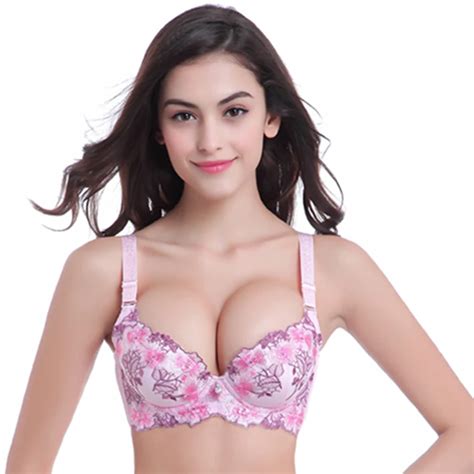 Hot Fashion Lady Womens Padded Bra Underwire Deep V Sexy Embroidered Side Support Push Up Bra
