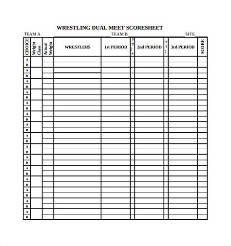 Printable Wrestling Score Sheets
