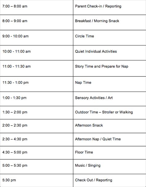 Daily Daycare Schedules For Infants And Toddlers Procare