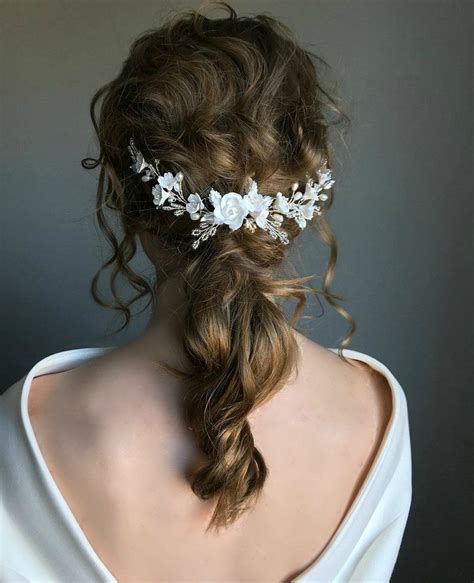 Wedding Halo Headpiece Flower And Pearl Rustic Bridal Hair Etsy Bride