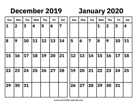December 2019 And January 2020 Calendar A Printable Calendar