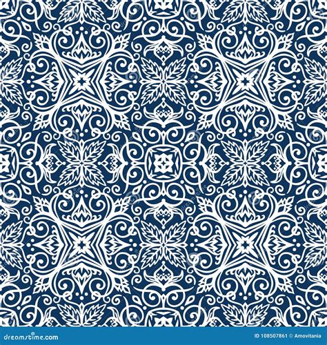 Blue Arabesque Pattern Stock Vector Illustration Of Leaves 108507861