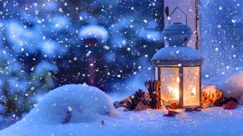 Christmas Snow Lantern 4k Ultra Hd Desktop Wallpaper Winter Christmas