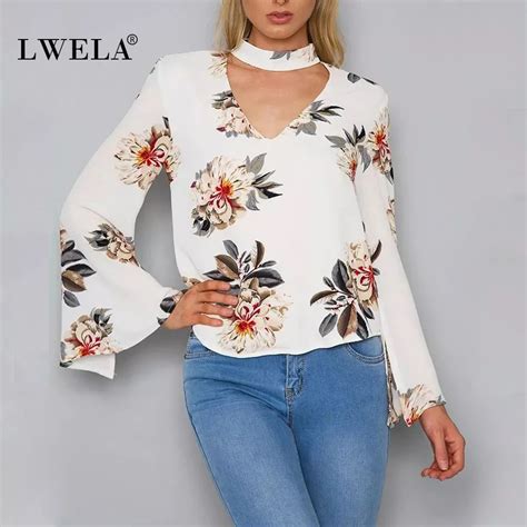 Lwela Print Chiffon Spring Blouse Women Stand Collar Long Sleeve Shirts