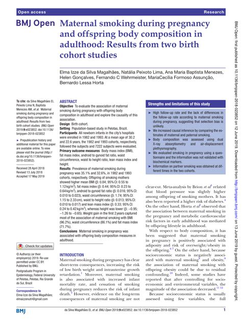 Pdf Maternal Smoking During Pregnancy And Offspring Body Composition In Adulthood Results