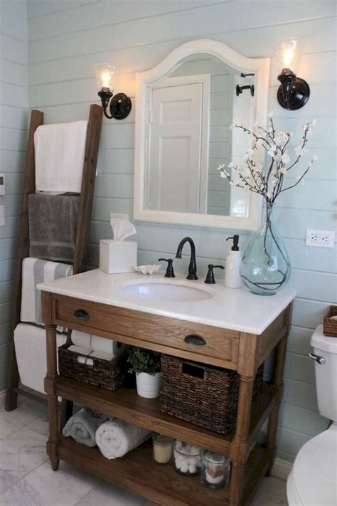 60 Fantastic Farmhouse Bathroom Vanity Decor Ideas And Remodel (36