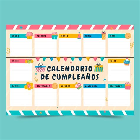 Plantilla De Calendario De Cumpleaños Dibujada A Mano Vector Gratis