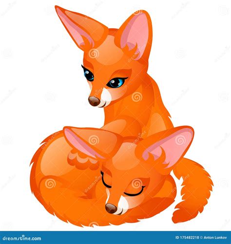 Two Cute Animated Foxes Isolated On White Background Vector Cartoon