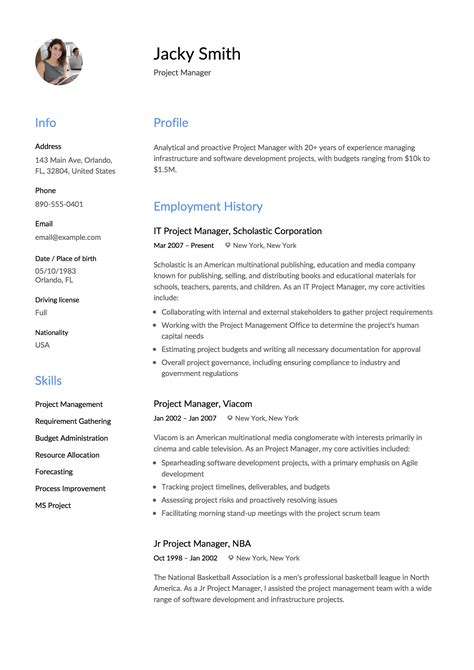 Project management role is responsible for organizational, interpersonal, customer, advanced, negotiation, communications, leadership, business. Project Manager Resume & Full Guide | 12 Examples [ Word ...