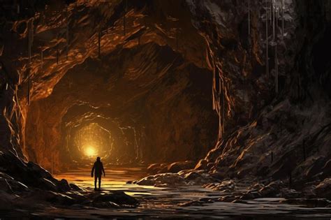 Premium Ai Image A Man Stands In A Cave With A Light On His Head