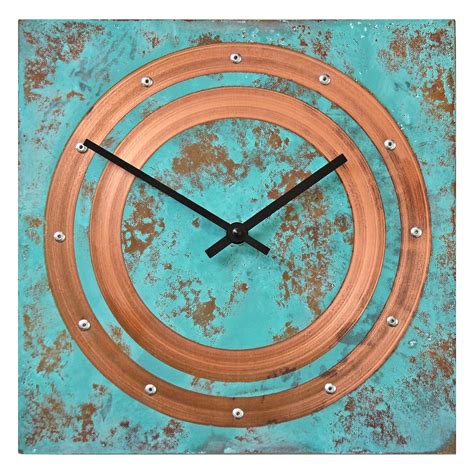 Large Square Turquoise Copper Wall Clock 12 Inch Silent