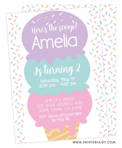 Ice Cream Birthday Party Invitation Printerfairy