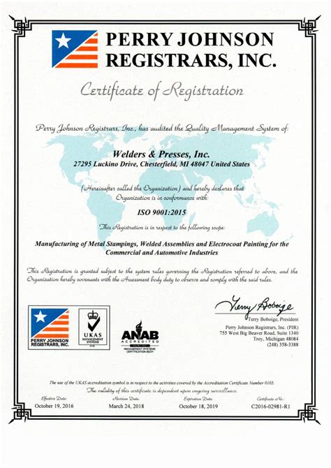 Wpi Iso 90012015 Certificate2018 Welders And Presses Inc