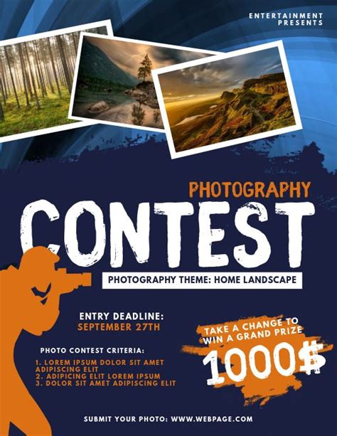 A Flyer For A Photography Contest With Photos And Text On The Front Which Reads Contest Contest
